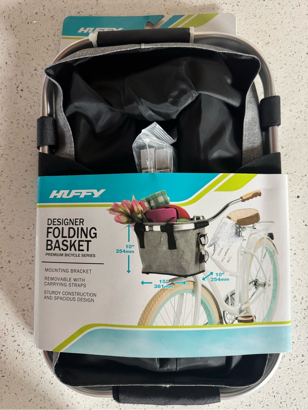 Huffy Designer Folding Bicycle Basket - Gray